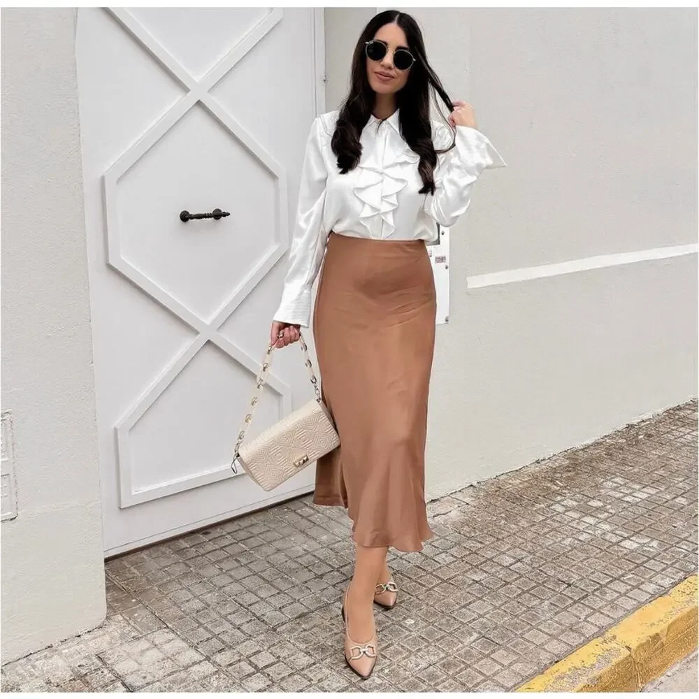 ZARA BLOGGER FAVORITE SATIN EFFECT MIDI SKIRT ZW COLLECTION